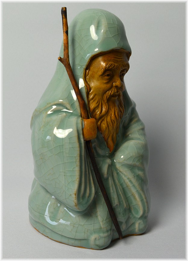 japanese antique  celadon ceramic figure of Fukuroku