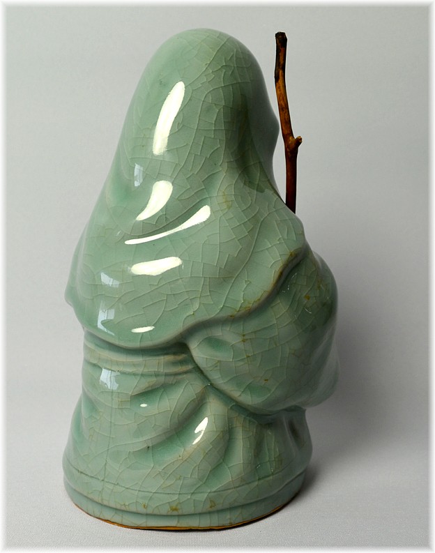 Japanese Deity FUKUROKUJU, celadon ceramic figure, 1930's