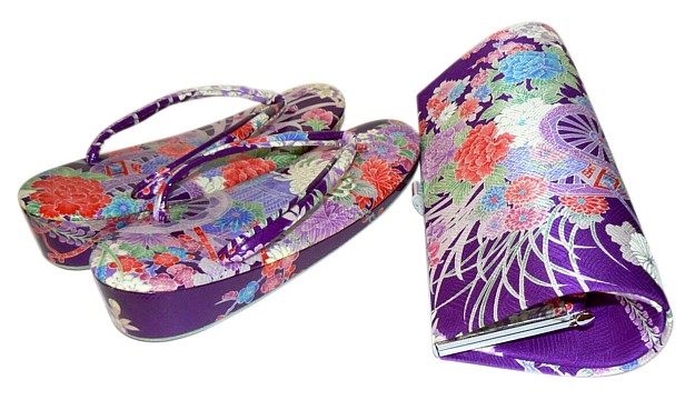 japanese tradotopnal kimono accessory set: fancy bag and shoes