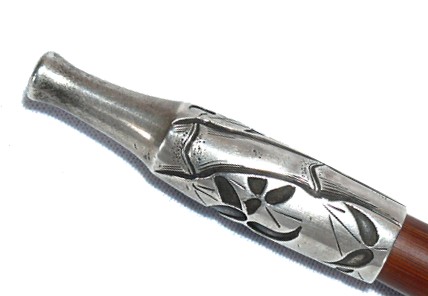 Japanese man's silver smoking pipe or KISERU, detail