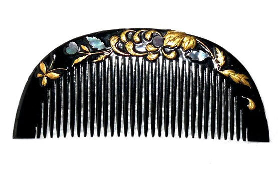 Japanese traditional comb with gold relief and mother-of-pearl inlay, 1960's