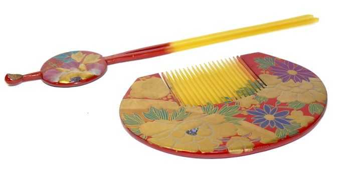 japanese hair adornmet set of a comb and long hair-pin, 1930's