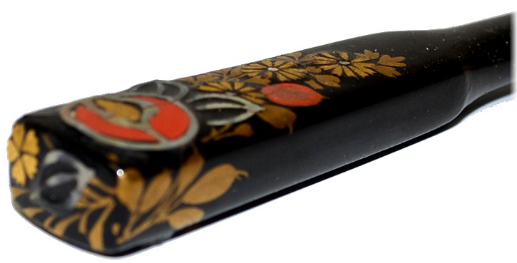 japanese antique hair accessory: pull-apart hand-painted hair pin. detail