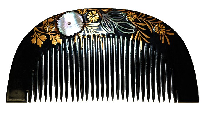 japanese traditional hair comb with mother-of-pearl inlay