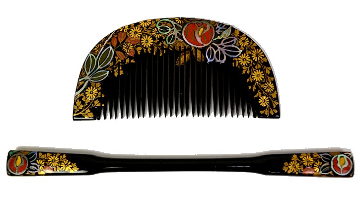 Japanese antique wooden comb and pull-apart hair pin, 1950's