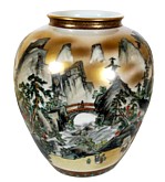 japanese kutani porcelain vase with hand painted mountain landscape