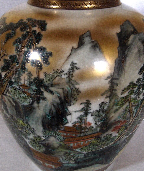 japanese porcelain vase detai of hand painting