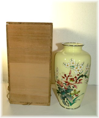 Japanese antique cloisonne vase with original wooden box 