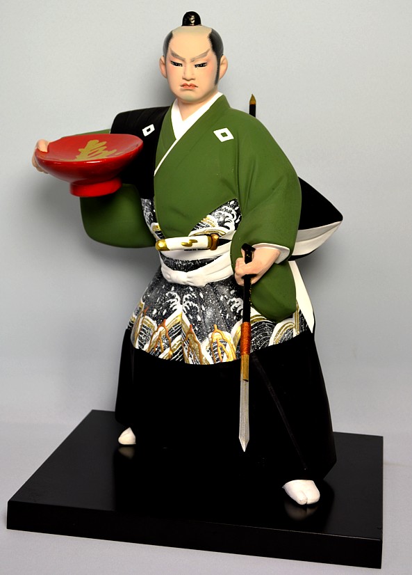 Japanese Hakata clay figurine of a samurai warrior with spear