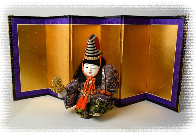 japanese kimekomi doll and folding screen