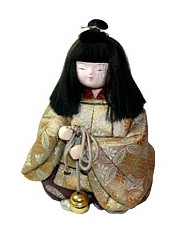 japanese antique doll of a courtier boy  with bell
