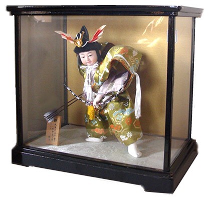 japanese traditional samurai doll in a glass box