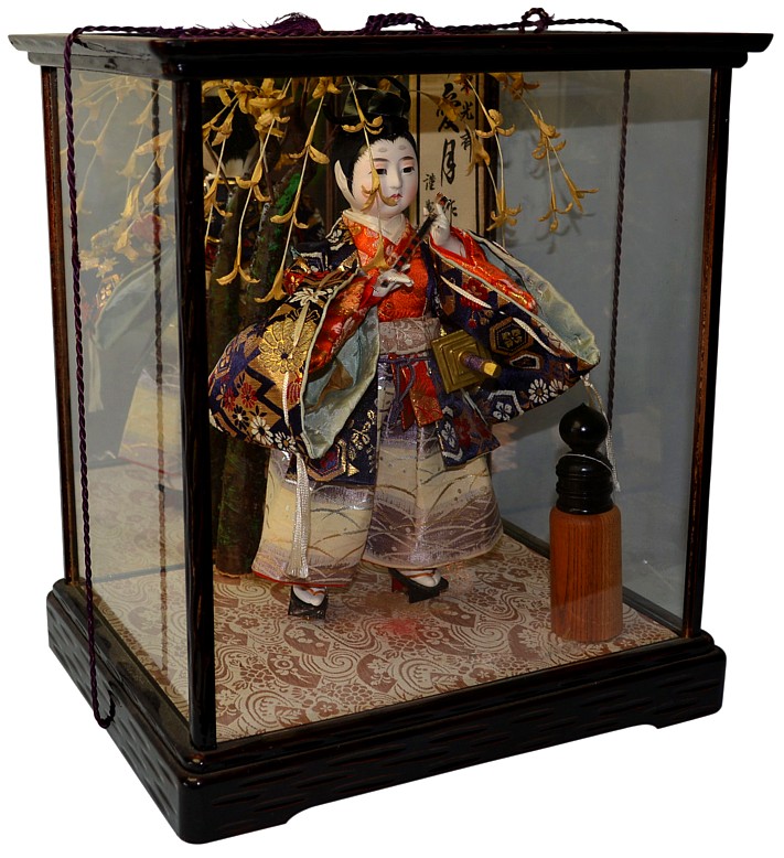 japanese antique doll in glass box