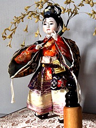 japanese antique  doll in glass box