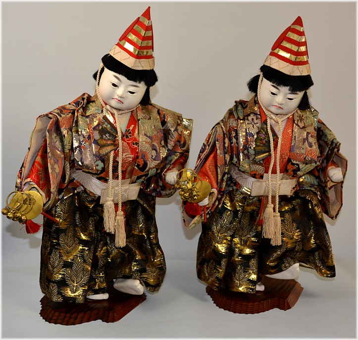 japanese antique dolls of a twin boys dancers