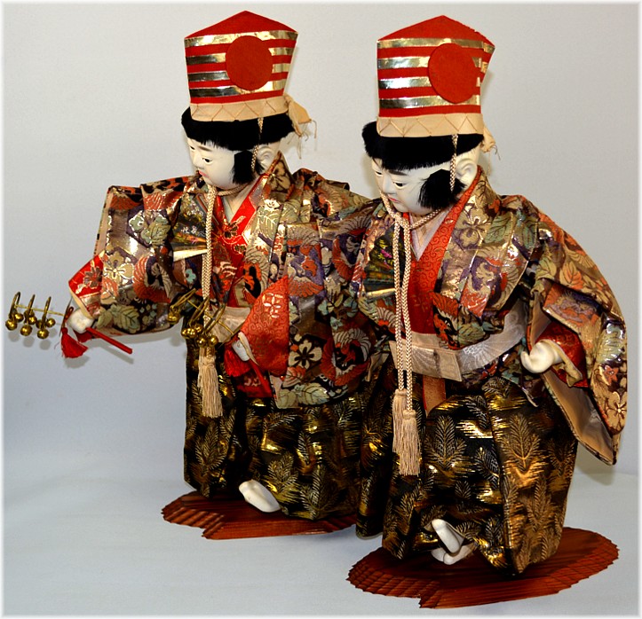 japanese antique dolls of a twin boys dancers