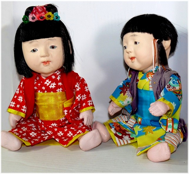 japanese antique pair of traditionall ichimatsu dolls