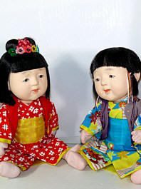 japanese antique Ichimatsu dolls of a boy and girl