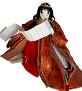 japanese traditional doll of a lady-in-waiting with love letter