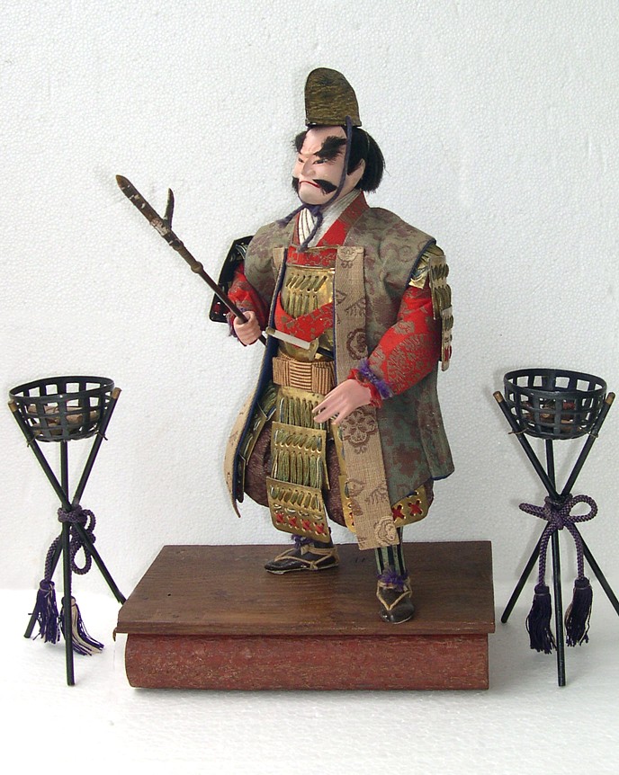 japanese antiqie doll of a samurai warrior on duty, 1900's