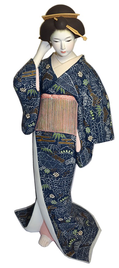 Japanese hakata clay doll of a lady in wonderfull kimono