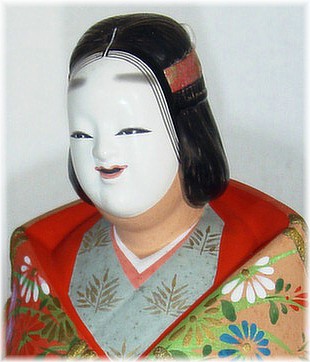 Japanese Hakata clay doll of Noh Character with mask