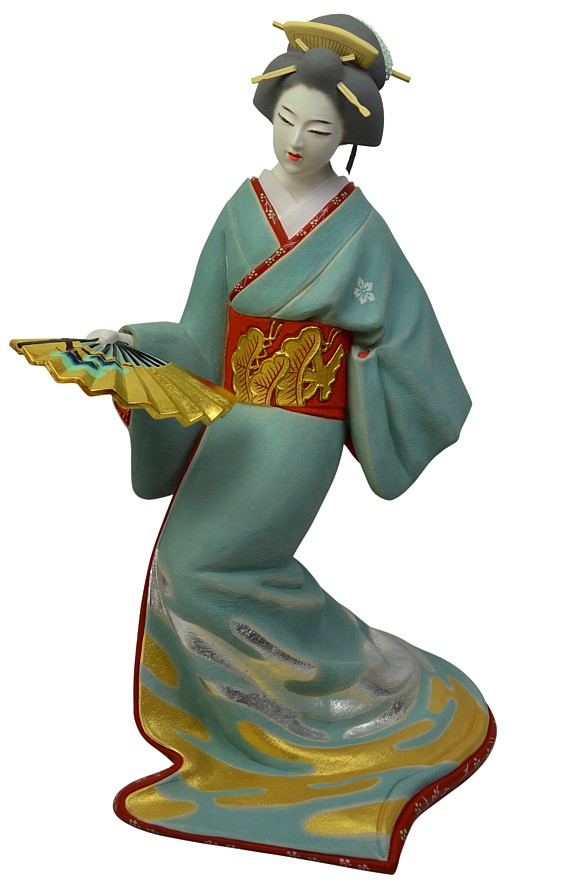 japanese hakata ceramic figurine of a geisha with folding fan