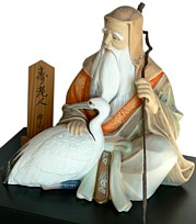 Japanese God of Fortune, Jurojin with white stork