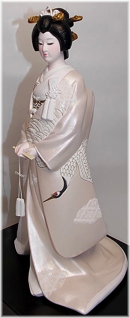 Japanese Hakata clay figurine of a bride in wedding costume 