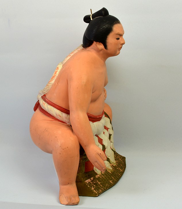 Sumo Wrestler, Japanese Hakata clay figure, 1950's