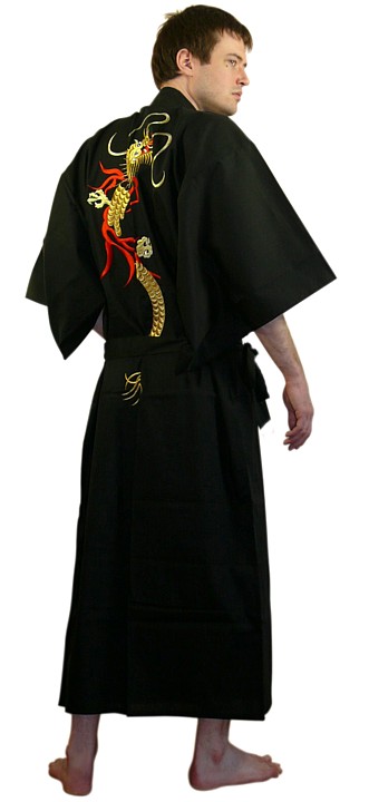 japanese pure cotton and embroidered kimono gown for man, made in Japan