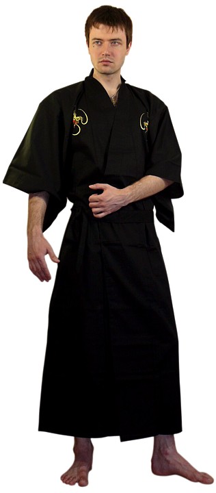 japanese cotton and embroidered kimono gown for man