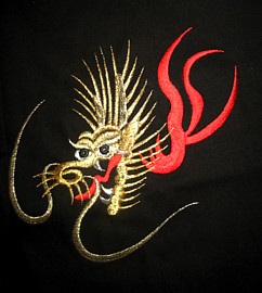 embroidered image of dragon  on kimono front