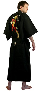 japanese man's embroidered black kimono