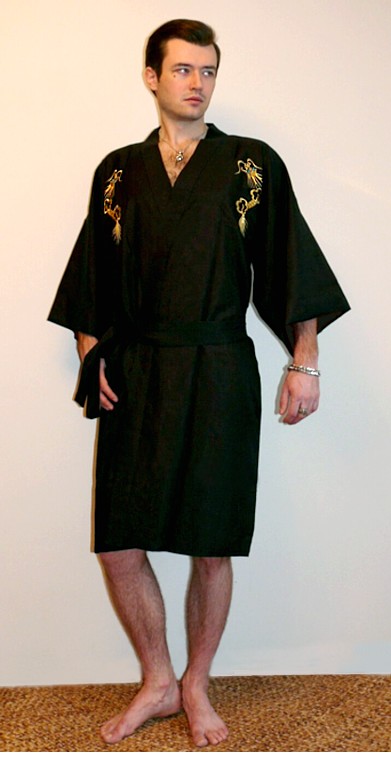 japanese embroidered short kimono with lining for man