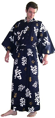 japanese man's cotton yukata (summer kimono), navy-blue color