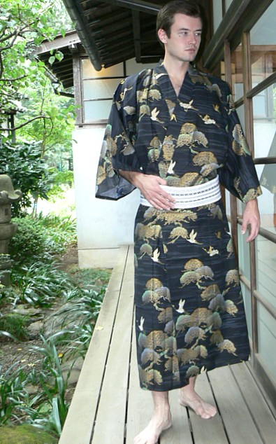 japanese traditional outfit: man's kimono and obi belt