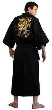 japanese man's embroidered cotton black kimono