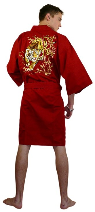 japanese man's embroidered cotton short kimono TIGER