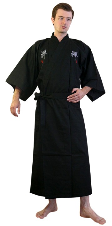 japanese cotton black embroidered kimono