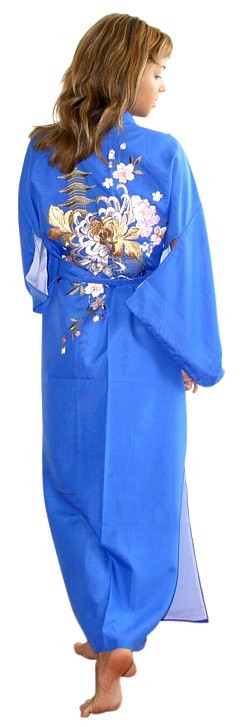 japanese woman's embroidered kimono with lining