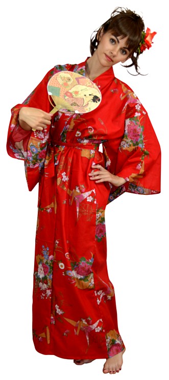 japanese cotton yukata ORIGAMI, red color