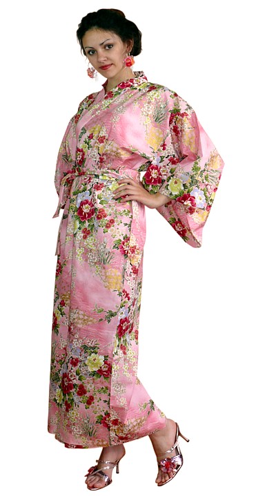 japanese cotton kimono for lady with printed floral motif