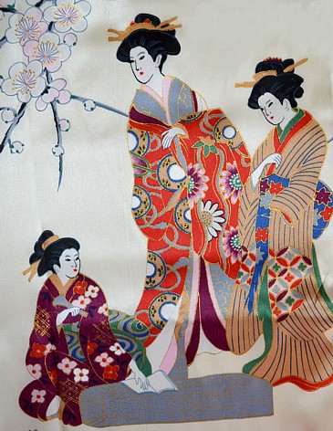 japanese woman's silk kimono fabric design