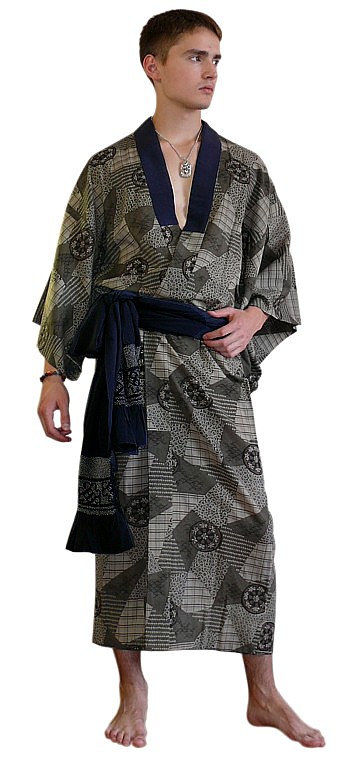 japanese traditionla clothes: man's kimono and silk obi belt