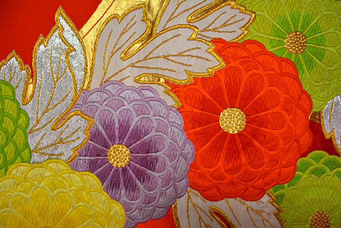 japanese woman's obi belt: detail of embroidery