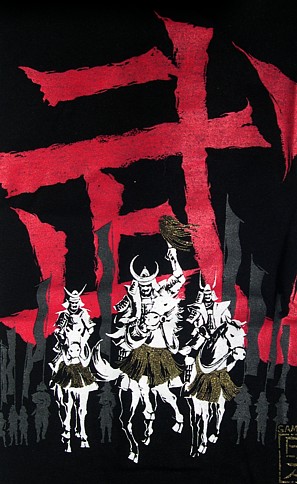 japanese designer t-shirt with samurai warrior image, made in japan