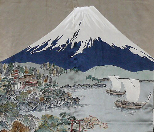 japanese man silk kimono jacket: detail of lining