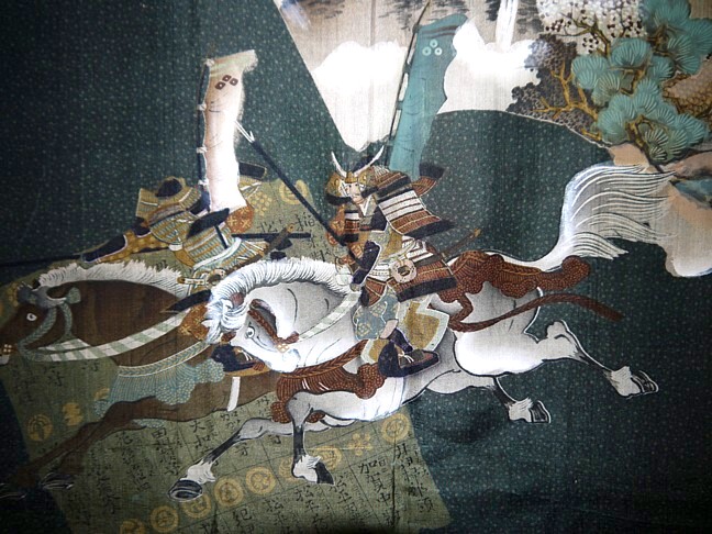 man's silk haori lining hand painted with samurai scene