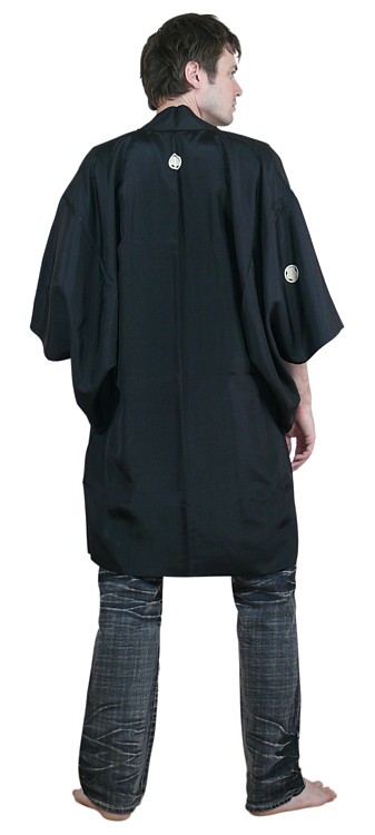 japanese traditional man's black silk kimono jacket HAORI